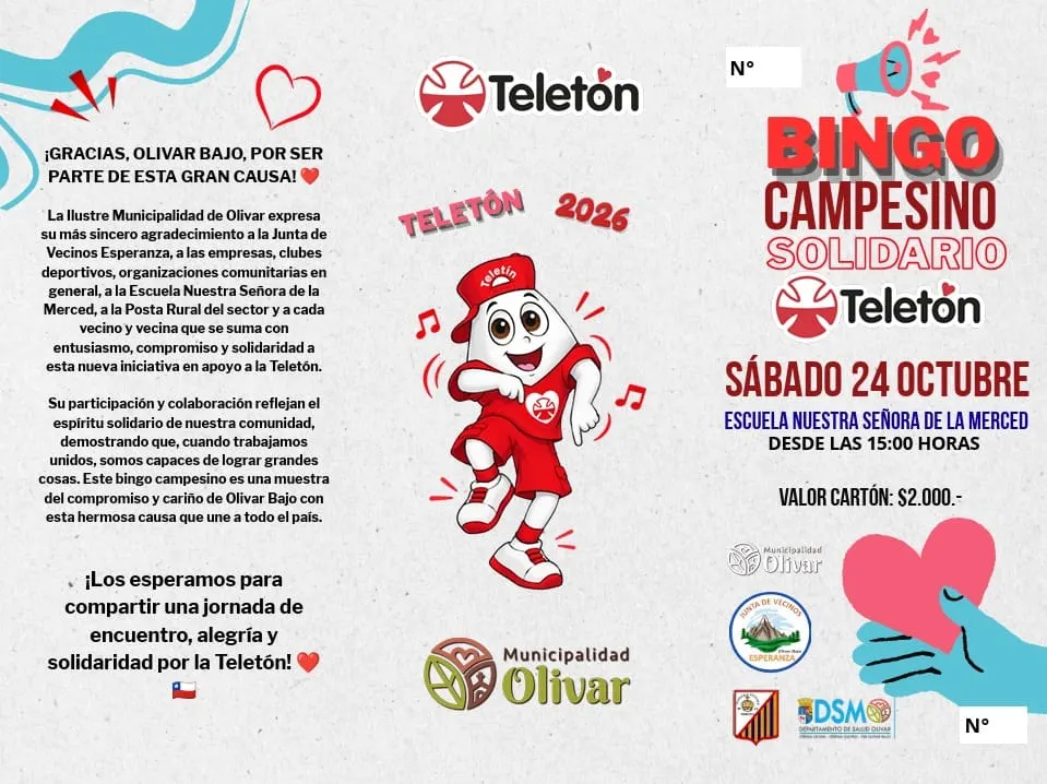 Bingo campesino solidario reunirá a Olivar Bajo por la Teletón 2026